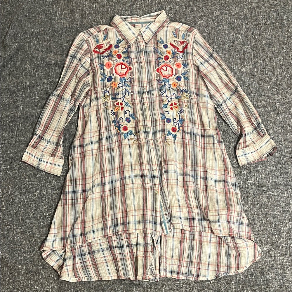 Embroidered Plaid Tunic Dress by Kylie Sea